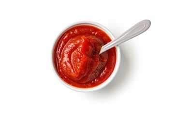 A bowl of ketchup with a spoon, perfect for food-related designs