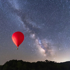 red balloon in the sky - obrazy, fototapety, plakaty