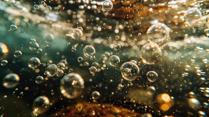 Dirty floor serves as a background for bubbles beneath the water - obrazy, fototapety, plakaty