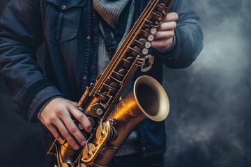 Close-up of saxophone being played by artist