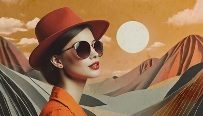  retro Trendy paper portrait collage composition wallpaper modern art