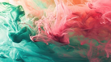 The abstract picture of the two colours between pink and green colour that has been mixing with each other in the form of the ink or liquid to become beautifully view of this abstract picture. AIGX01. - obrazy, fototapety, plakaty