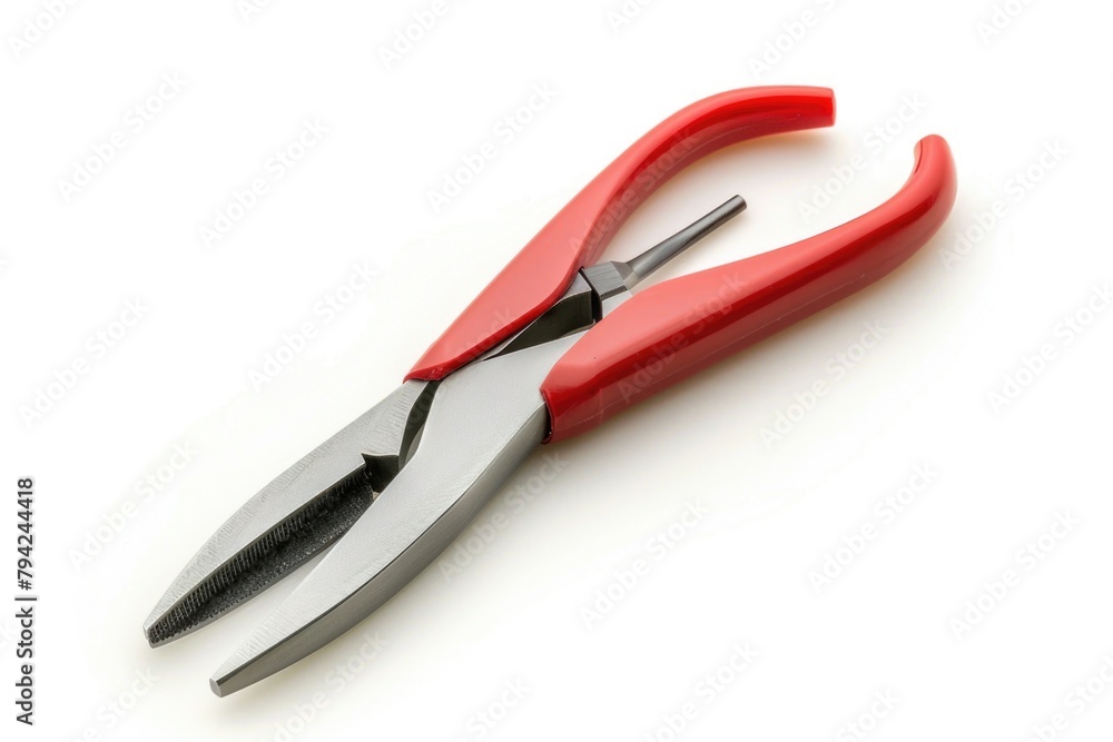 Poster a pair of red pliers on a white surface, suitable for various diy projects
