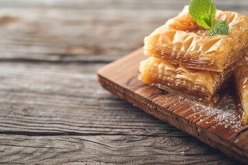 Freshly baked pastry on a rustic wooden cutting board, ideal for food and cooking related projects