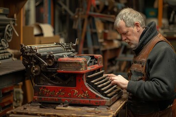 Vintage typewriter collecting and restoration, a collector admiring a rare, restored model