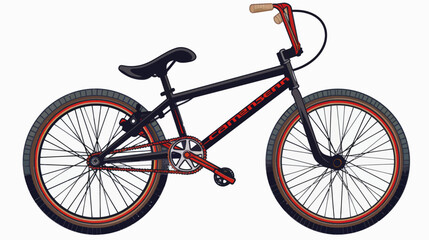 a black and red bike with orange spokes