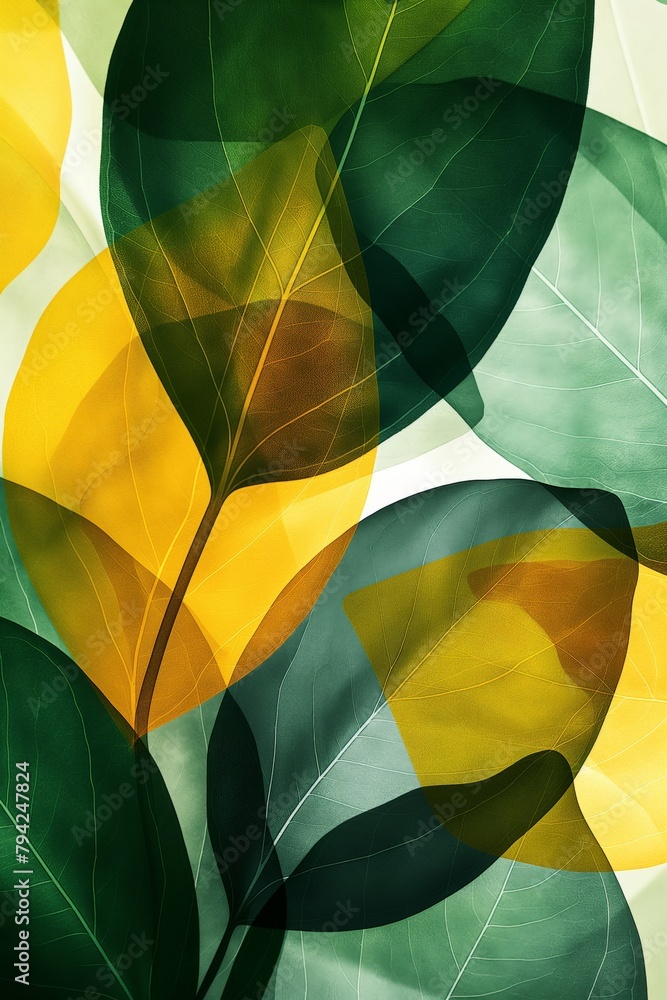 Poster green and yellow leaf pattern. abstract botanical illustration for wallpaper and print design. artis