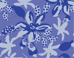 Big Flowers with leaves. Fashion natural colors large pattern. Seamless vector illustration.