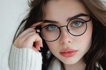 Fototapeta premium A woman wearing glasses and a sweater, suitable for lifestyle and fashion concepts