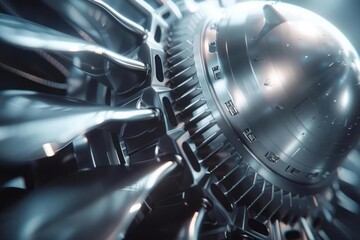 Close-up of a jet engine turbine, showcasing advanced propulsion technology - obrazy, fototapety, plakaty