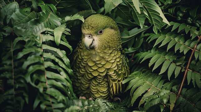 Camouflaged Kakapo in New Zealand