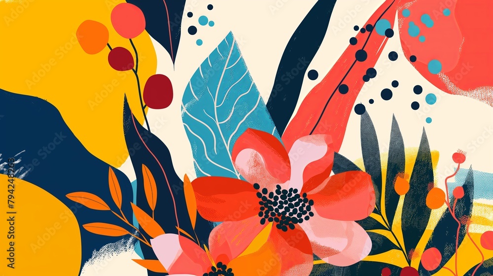 Poster modern interpretation of a floral arrangement with abstract shapes and bold colors