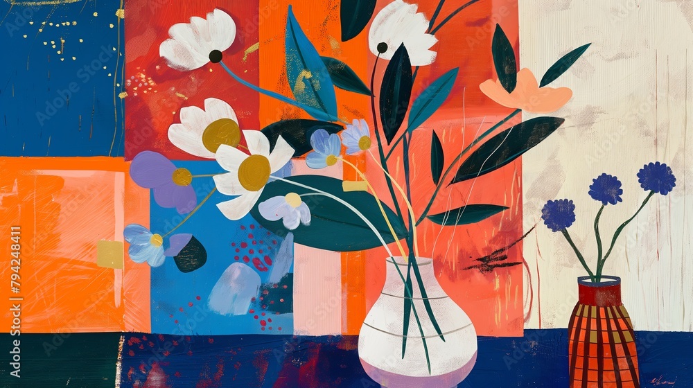 Poster modern interpretation of a floral arrangement with abstract shapes and bold colors