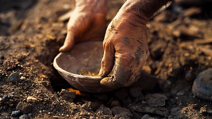 Archaeologist Excavating Fragile Pottery Shard