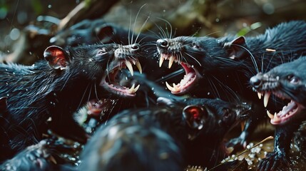Fierce Tasmanian Devils Feeding Frenzy