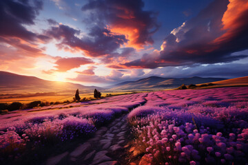Picturesque field of lavender on the background of beautiful nature