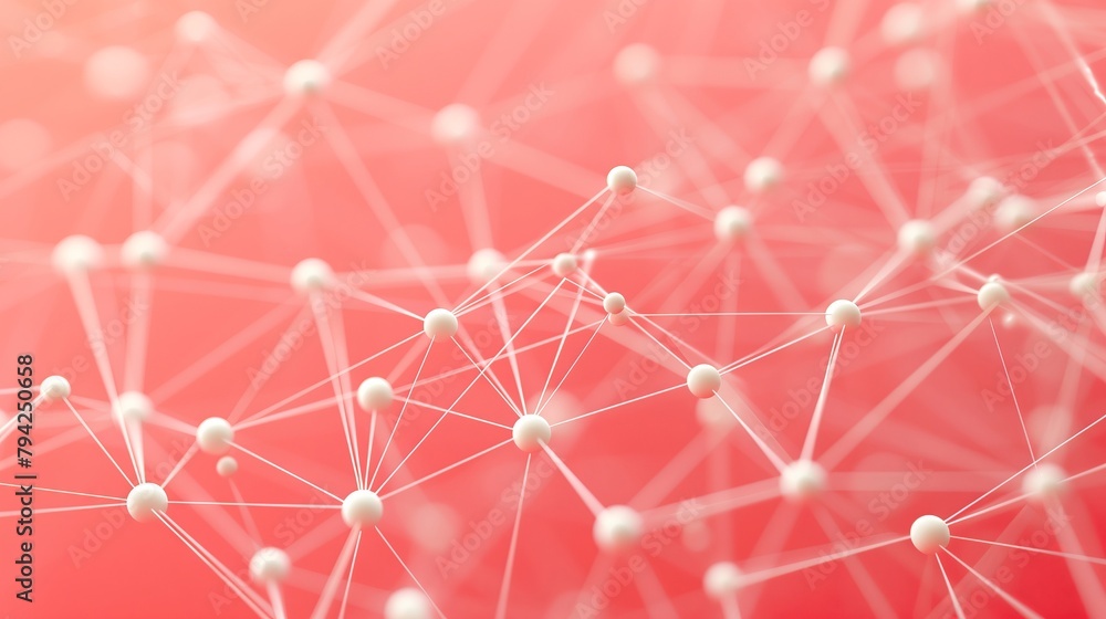 Poster interconnected nodes and dots in a warm red network visualization.