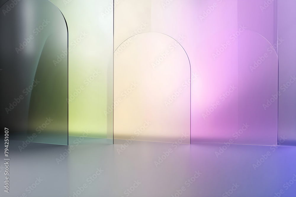 Poster abstract arched forms with gradient colors reflected on a glossy surface