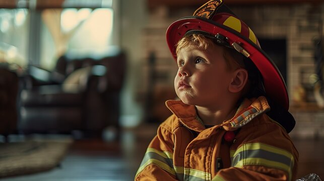 Young Boy in Firefighter Costume