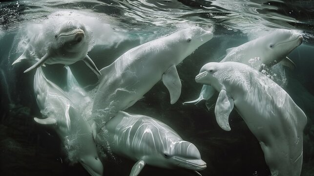 Playful Pod of Beluga Whales