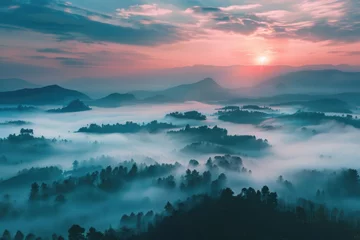  A beautiful sunset over a misty valley, perfect for nature and landscape themes © Fotograf