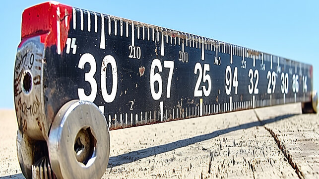 A ruler with the numbers 30, 67, 35, and 39 on it. The ruler is bent and has a metal screw on the bottom