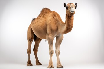 Portrait of a camel on a white background.