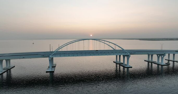 Bridge over sea aerial panoramic