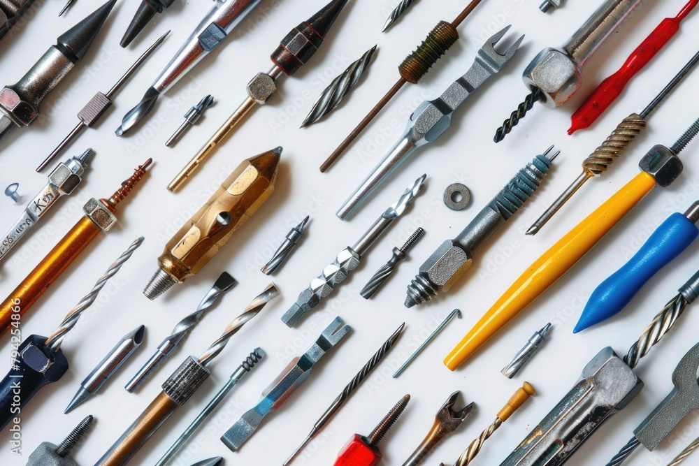 Aufkleber Various tools neatly arranged on a table. Suitable for DIY projects