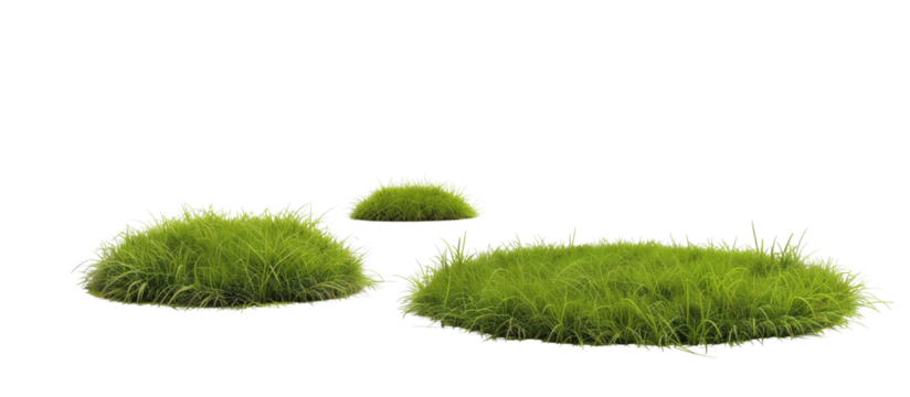 Series of grass circles decreasing in size, used in a modern landscape design to create optical illusions, isolated on transparent background