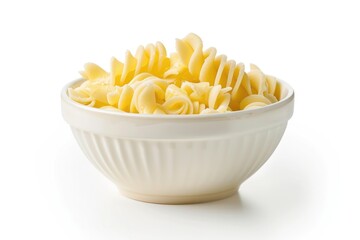 White bowl filled with pasta on a table, perfect for food and cooking themes