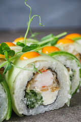 delicious fresh sushi roll philadelphia cheese with shrimp cucumber