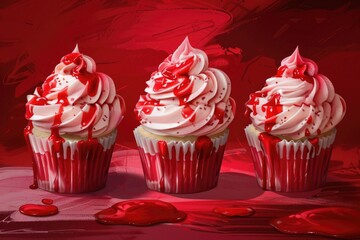 Delicious cupcakes with festive red sprinkles, perfect for bakery or celebration concept