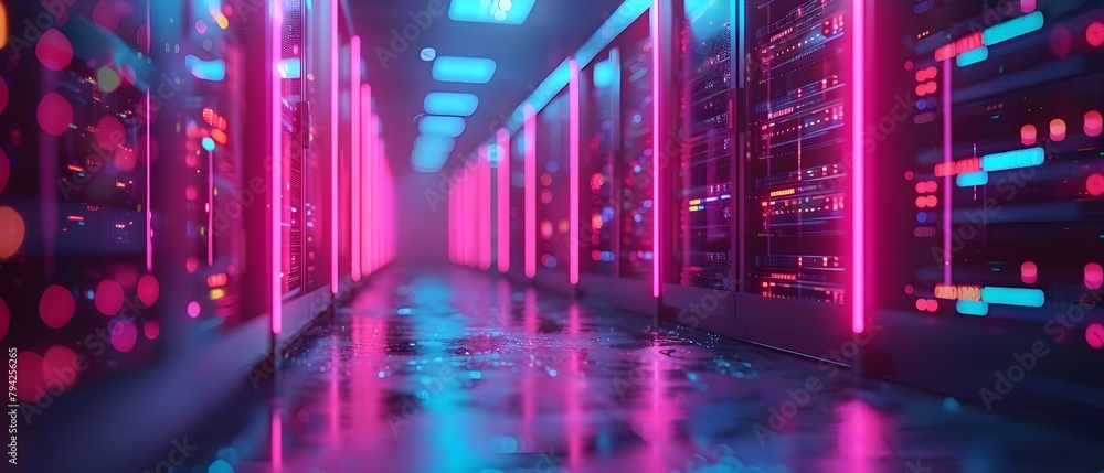 Poster cloud storage services provided by a data center with servers and storage solutions. concept cloud s