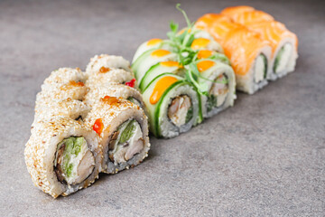 delicious fresh sushi roll philadelphia cheese with salmon eel cucumber and avocado