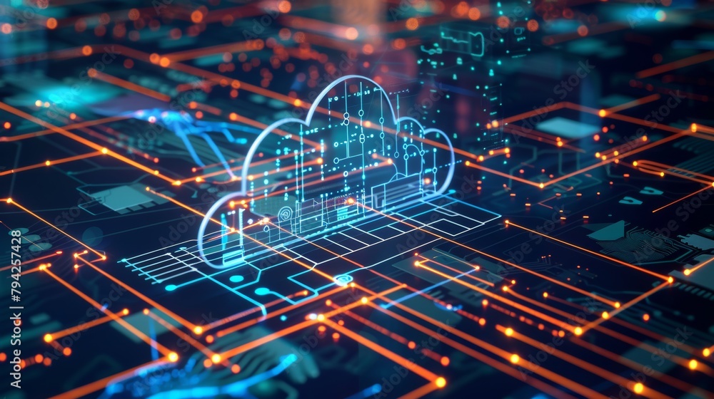 Poster futuristic cloud computing network concept