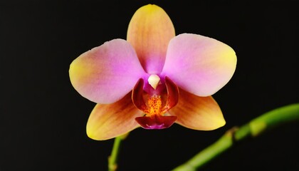 Vibrant Close-Up of Exotic orchid Flower Blooming Against Black Background 