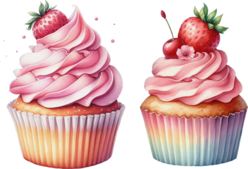 watercolor cupcake sweet clipart, colorful cupcakes png