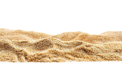 A closeup of the sand on an empty white background
