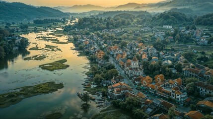 View of the mountains and lake