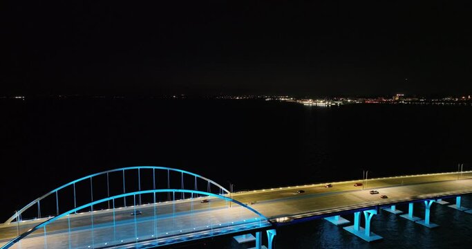 Bridge over sea aerial panoramic
