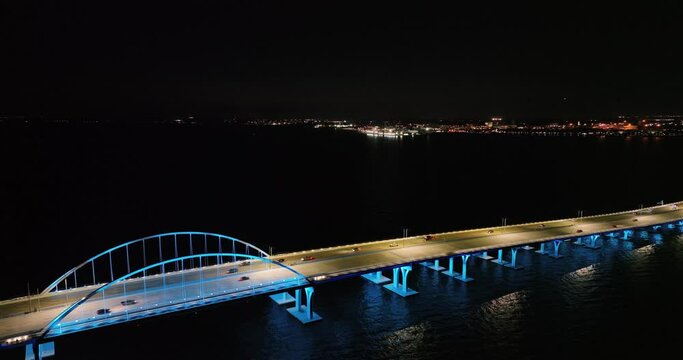 Bridge over sea aerial panoramic
