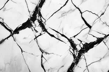   A monochrome image of a marbled surface displaying intricate crisscross cracks, with a notable concentration in the photo's center - obrazy, fototapety, plakaty