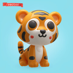 Tiger, 3d render vector cartoon icon