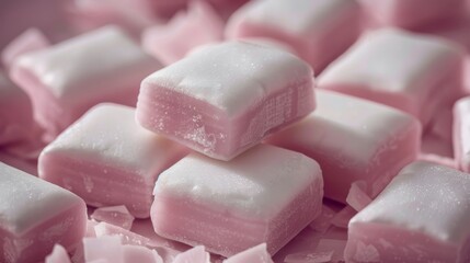   Two piles of intermixed pink and white marshmallows