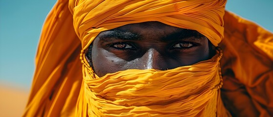 Tuareg nomad from the Sahara Desert proud of heritage and culture. Concept Cultural Identity, Nomadic Lifestyle, Sahara Desert, Tuareg Heritage, Traditional Attire