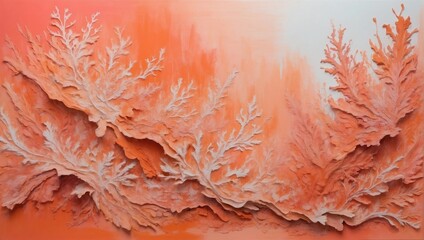 Exuberant, Monochromatic, Coral and Peach Background. Saturated, Warm-Toned Acrylics on Paper.