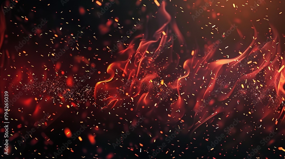 Poster bright flames and sparks on a dark background for artistic design - dynamic display of heat and ener
