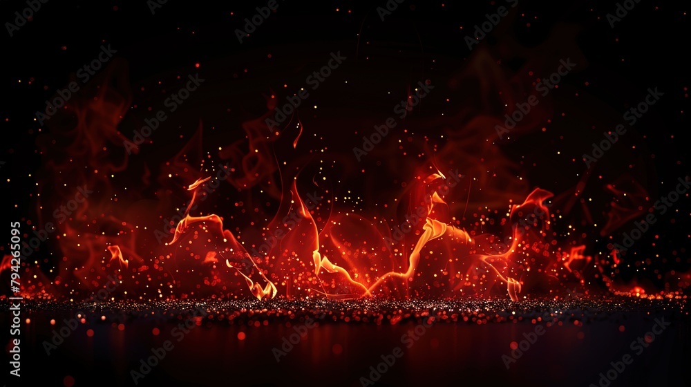 Poster bright flames and sparks on a dark background for artistic design - dynamic display of heat and ener