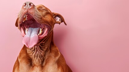   A tight shot of a dog's extended tongue outside its moistened mouth - obrazy, fototapety, plakaty